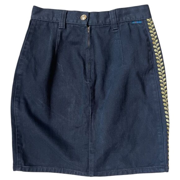 DAKOTA BLUE Star Black Vintage 90’s Jean Denim Gold Detail Skirt Size 11 - Picture 2 of 7